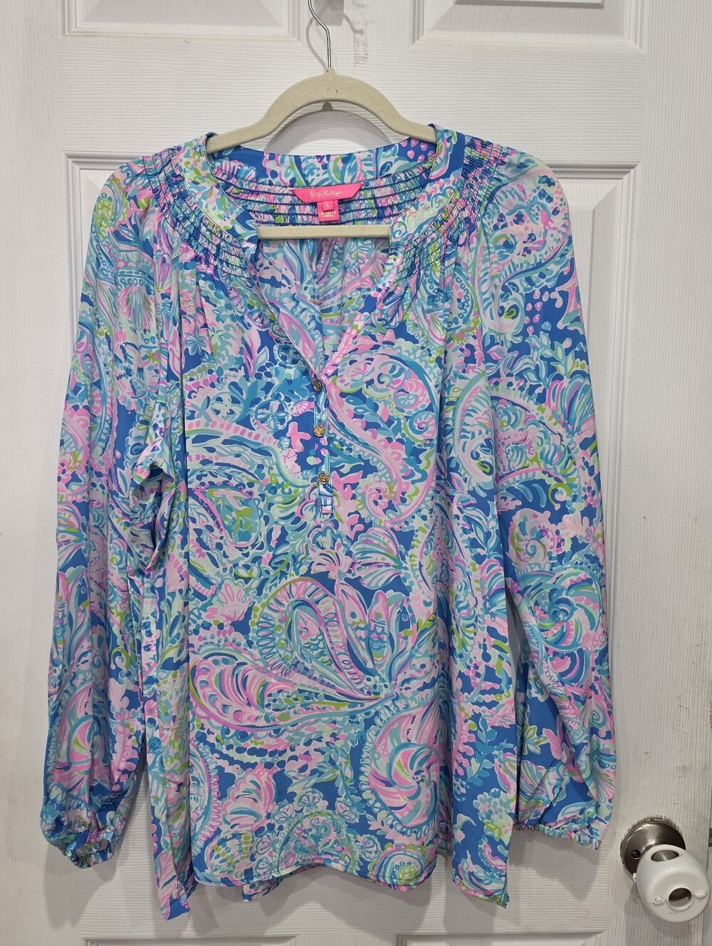 Lilly Pulitzer Elsa Silk Top Multi Via Del Mar size Large - Picture 5 of 16